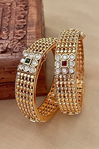 Gold Finish Meshwork Bangles (Set Of 2) by Saga Jewels