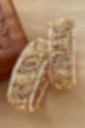 Gold Finish Temple Motif Bangles (Set Of 2) by Saga Jewels at Pernia's Pop Up Shop