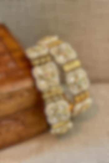 Gold Finish Temple Meshwork Bangles (Set Of 2) by Saga Jewels at Pernia's Pop Up Shop