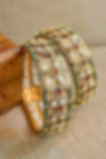 Gold Finish Multi-Colored Stone Bangles (Set Of 2) by Saga Jewels at Pernia's Pop Up Shop
