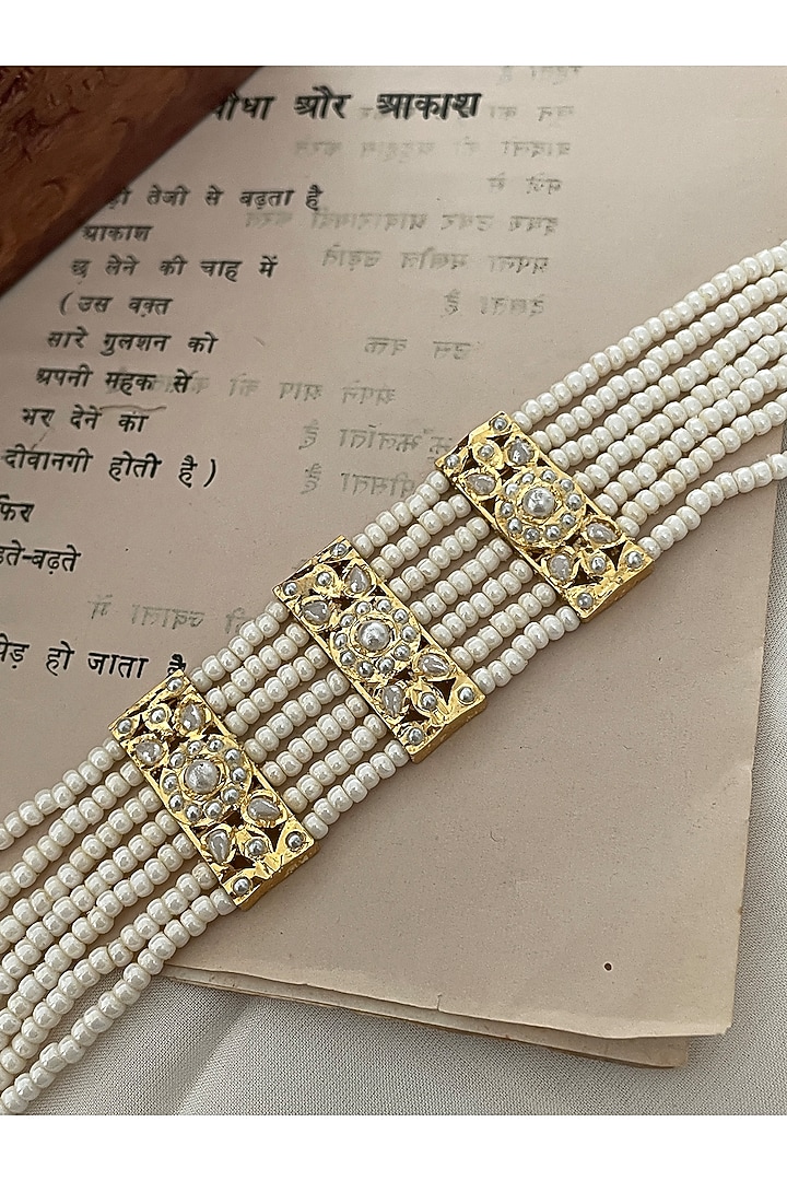 Gold Finish Pearl Bracelet by Saga Jewels at Pernia's Pop Up Shop
