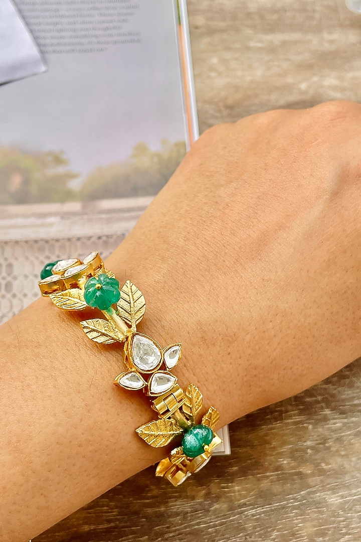 Gold Finish Leaf Motif Bracelet by Saga Jewels at Pernia's Pop Up Shop