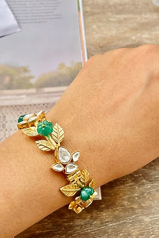 Gold Finish Leaf Motif Bracelet by Saga Jewels