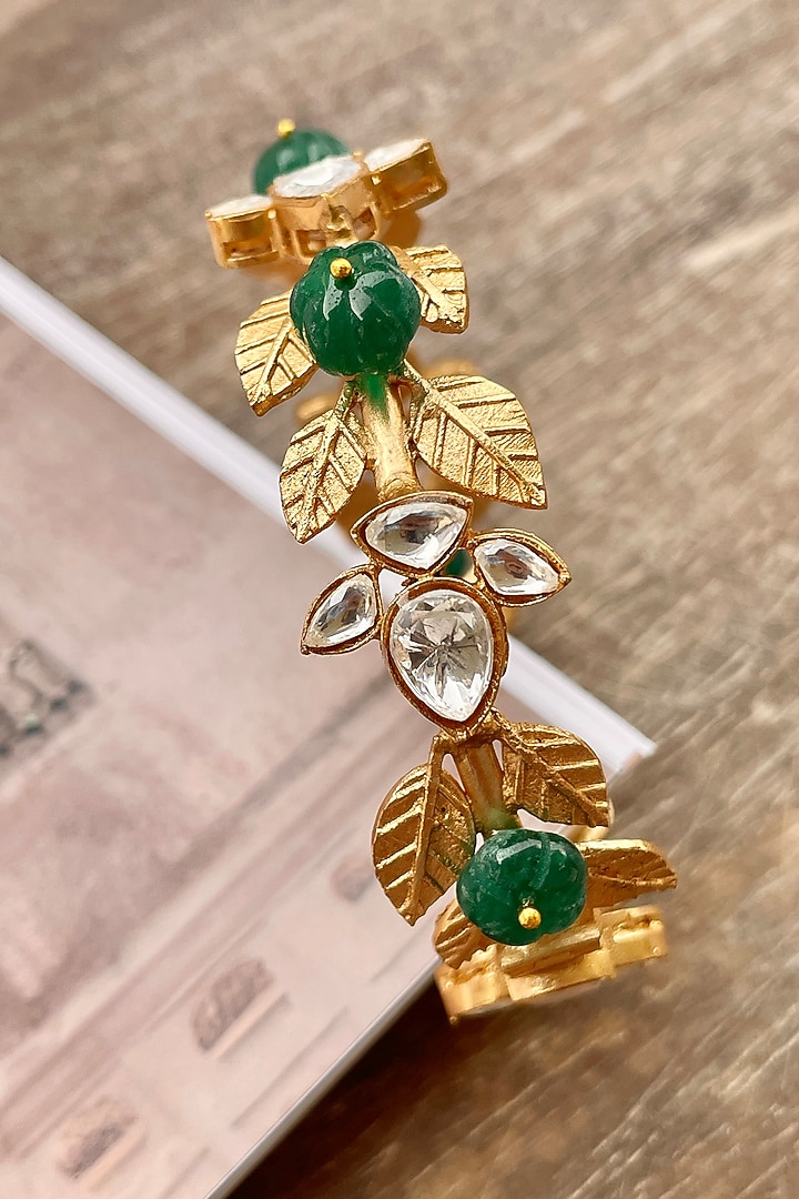 Gold Finish Leaf Motif Bracelet by Saga Jewels at Pernia's Pop Up Shop
