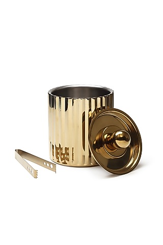 Gold Stainless Steel Handcrafted Ice Bucket Set by SAGE KONCPT