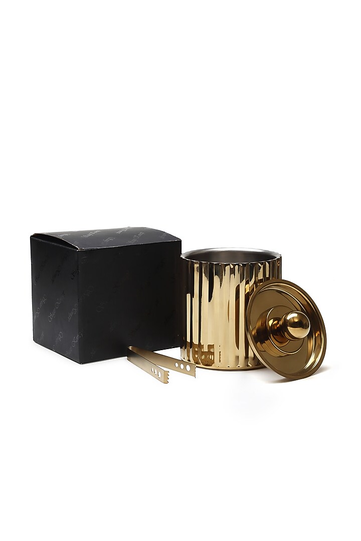 Gold Stainless Steel Handcrafted Ice Bucket Set by SAGE KONCPT at Pernia's Pop Up Shop