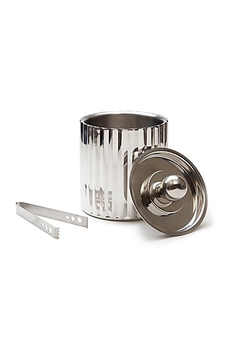 Silver Stainless Steel Handcrafted Ice Bucket Set by SAGE KONCPT