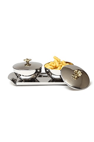 Silver Stainless Steel Handcrafted bowl Set by SAGE KONCPT