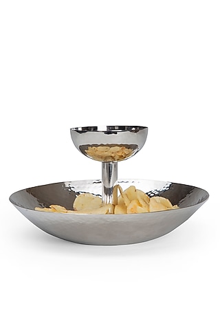 Silver Stainless Steel Handcrafted Chip & Dip Platter by SAGE KONCPT