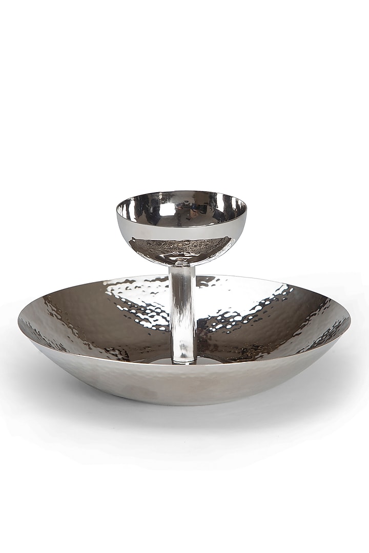 Silver Stainless Steel Handcrafted Chip & Dip Platter by SAGE KONCPT at Pernia's Pop Up Shop