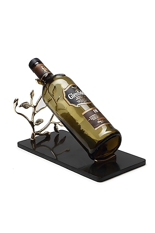 Black & Gold Metal Handcrafted Wine Bottle Stand by SAGE KONCPT