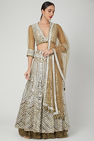 Mehendi Green Embroidered Lehenga Set by Shilpi Ahuja