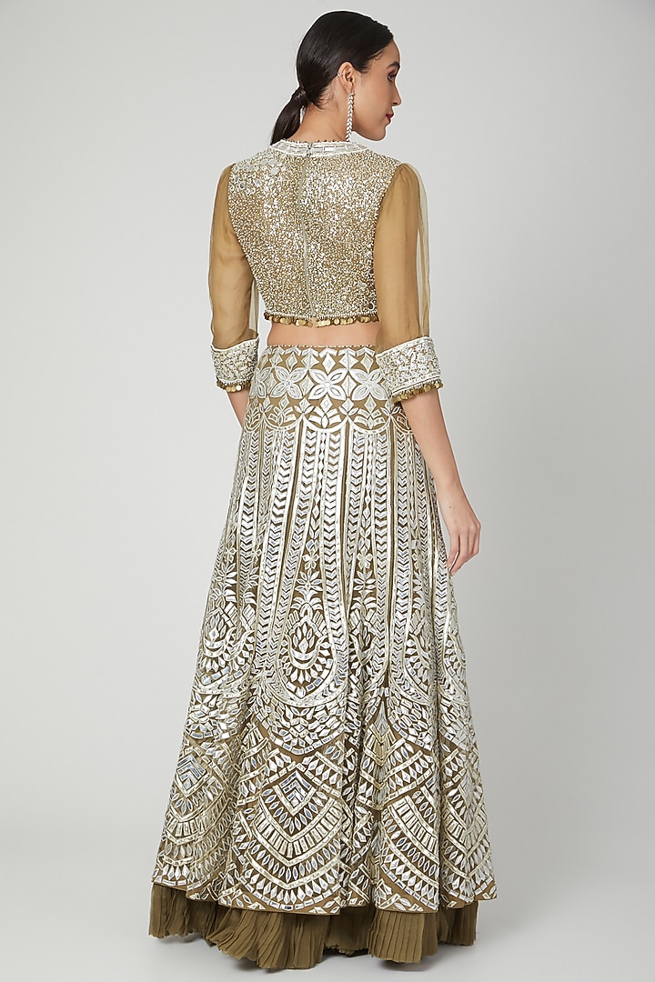 Mehendi Green Embroidered Wedding Lehenga Set by Shilpi Ahuja at Pernia's Pop Up Shop