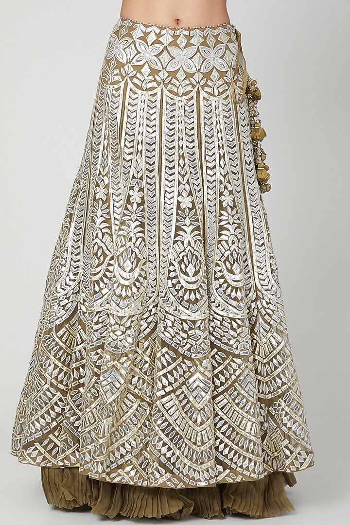 Mehendi Green Embroidered Wedding Lehenga Set by Shilpi Ahuja at Pernia's Pop Up Shop