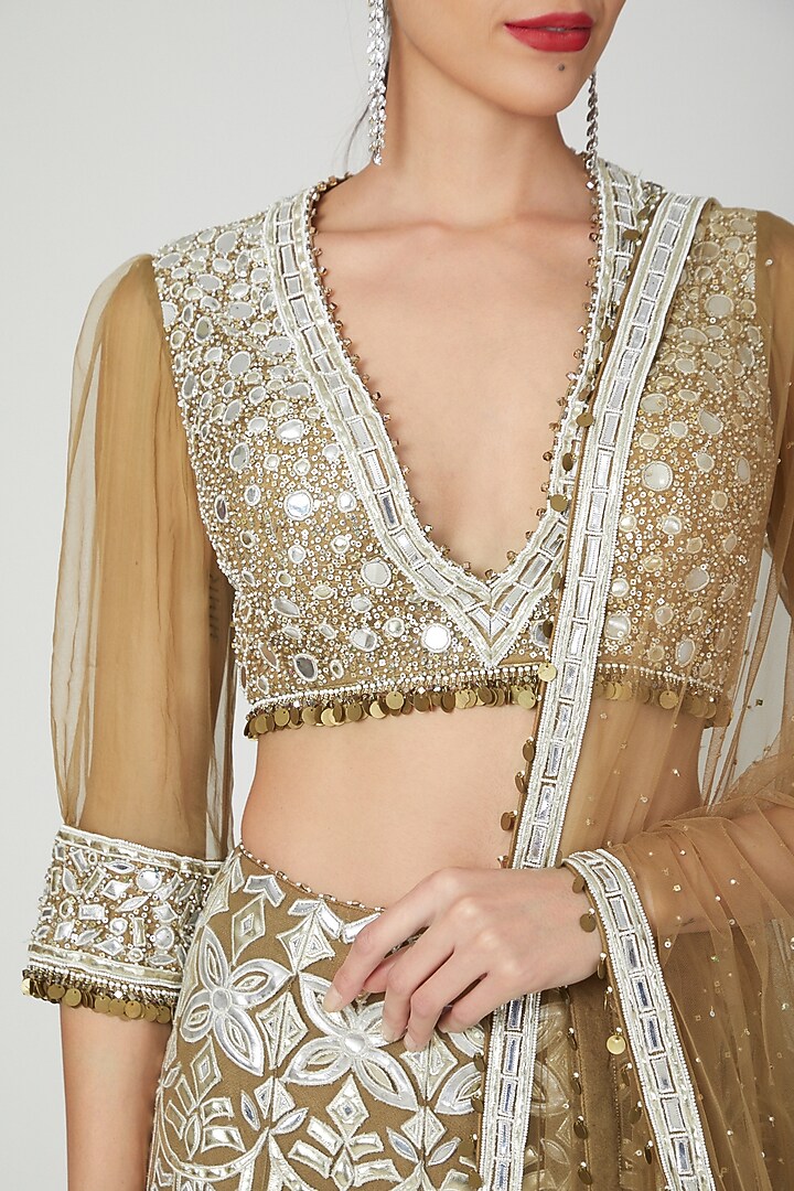 Mehendi Green Embroidered Wedding Lehenga Set by Shilpi Ahuja at Pernia's Pop Up Shop