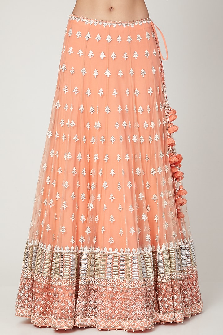 Orange Pearls Embroidered Wedding Lehenga Set by Shilpi Ahuja at Pernia's Pop Up Shop