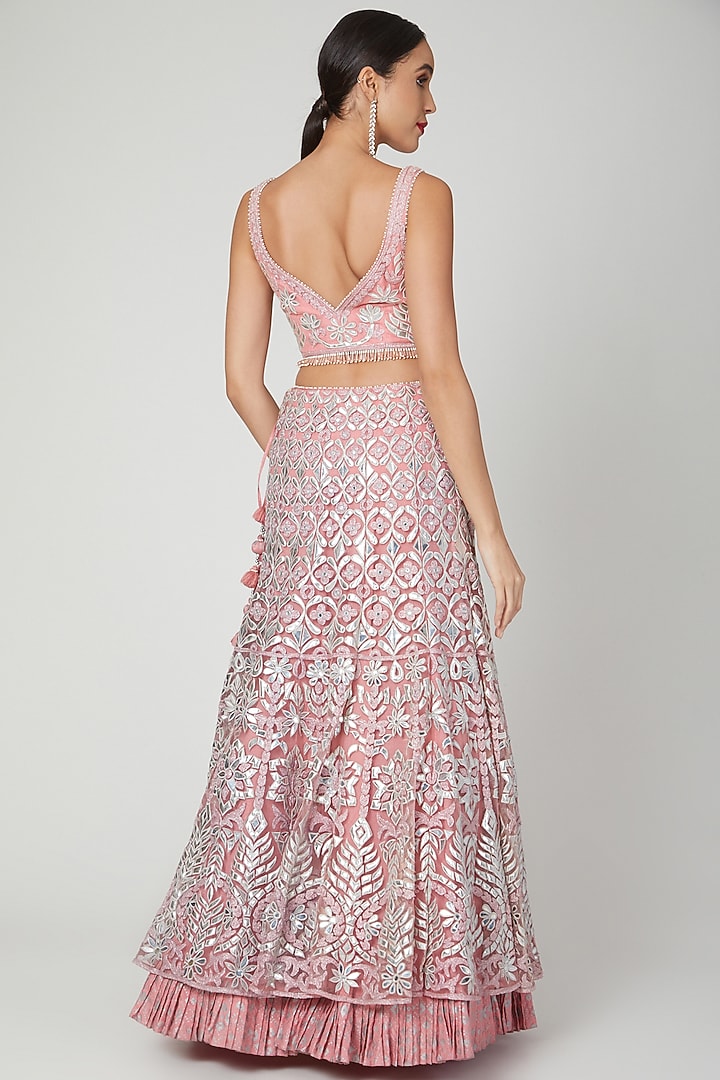 Blush Pink Appliques Embroidered Wedding Lehenga Set by Shilpi Ahuja at Pernia's Pop Up Shop
