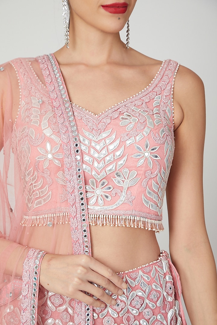 Blush Pink Appliques Embroidered Wedding Lehenga Set by Shilpi Ahuja at Pernia's Pop Up Shop