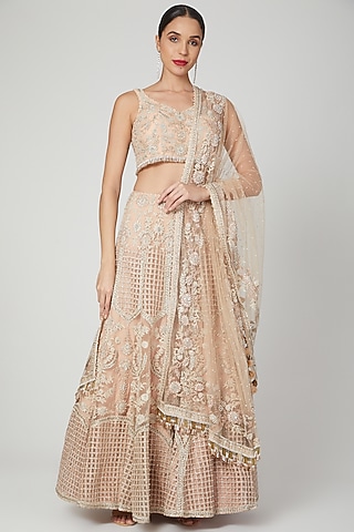 Peach Sequins Embroidered Lehenga Set by Shilpi Ahuja