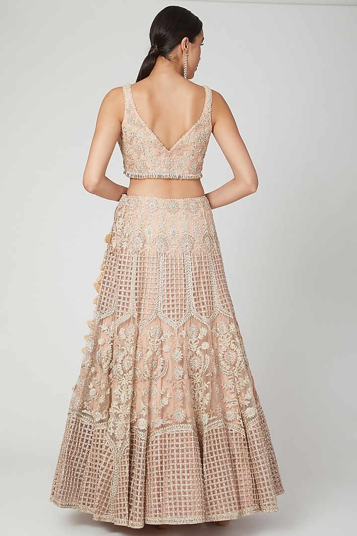 Peach Sequins Embroidered Wedding Lehenga Set by Shilpi Ahuja at Pernia's Pop Up Shop