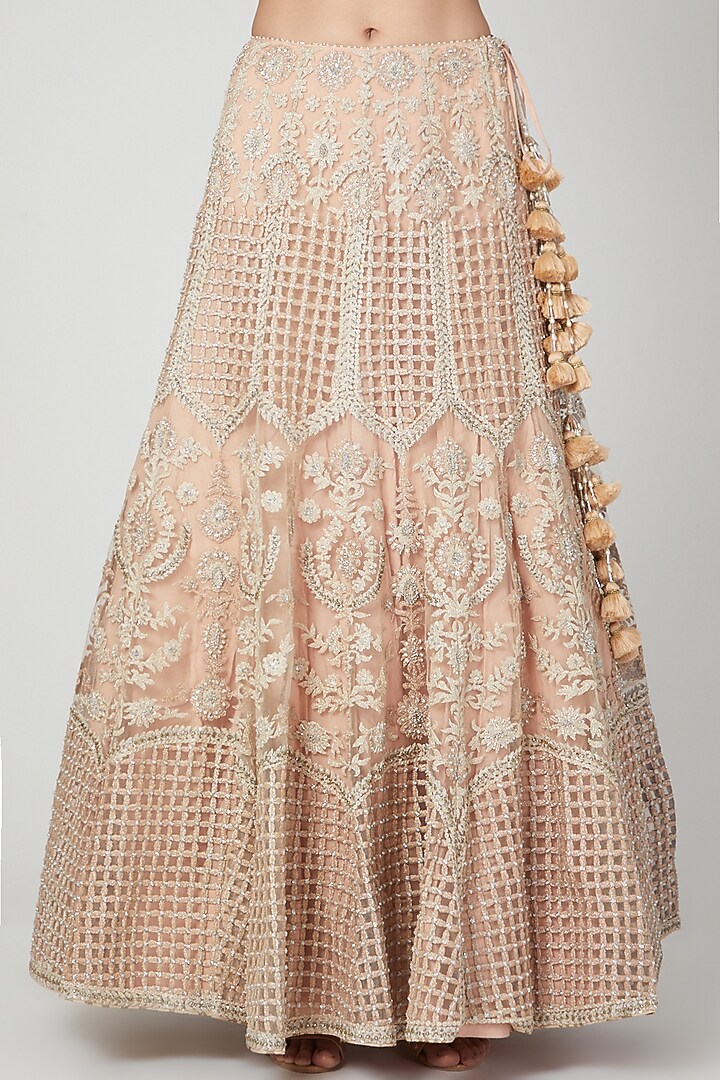 Peach Sequins Embroidered Wedding Lehenga Set by Shilpi Ahuja at Pernia's Pop Up Shop