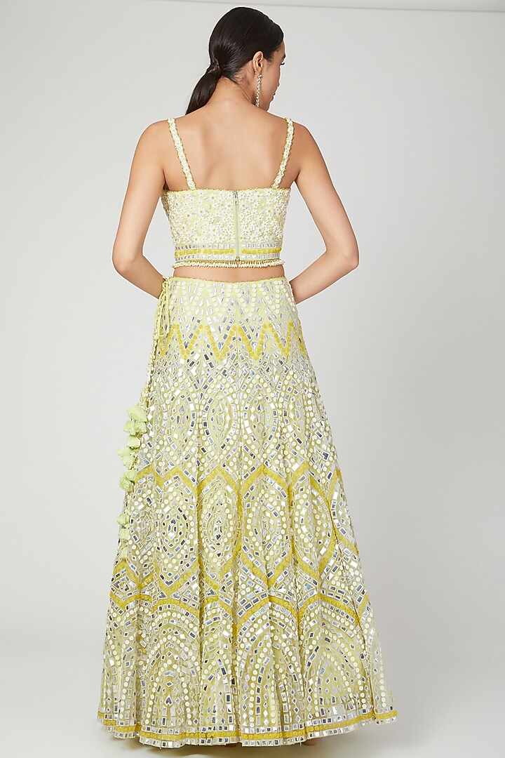 Lime Yellow Embroidered Wedding Lehenga Set by Shilpi Ahuja at Pernia's Pop Up Shop