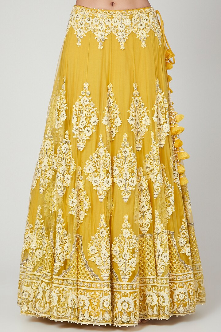 Yellow Floral Embroidered Wedding Lehenga Set by Shilpi Ahuja at Pernia's Pop Up Shop