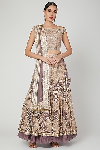 Mauve Embroidered Lehenga Set by Shilpi Ahuja