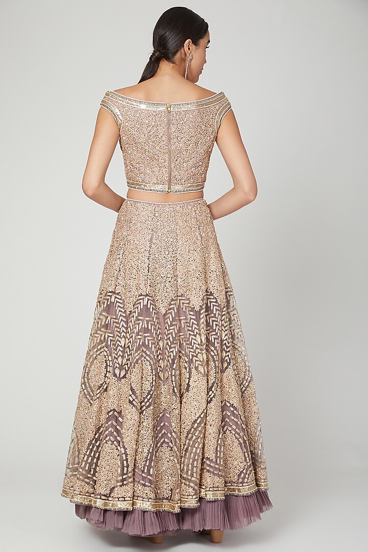 Mauve Embroidered Wedding Lehenga Set by Shilpi Ahuja at Pernia's Pop Up Shop