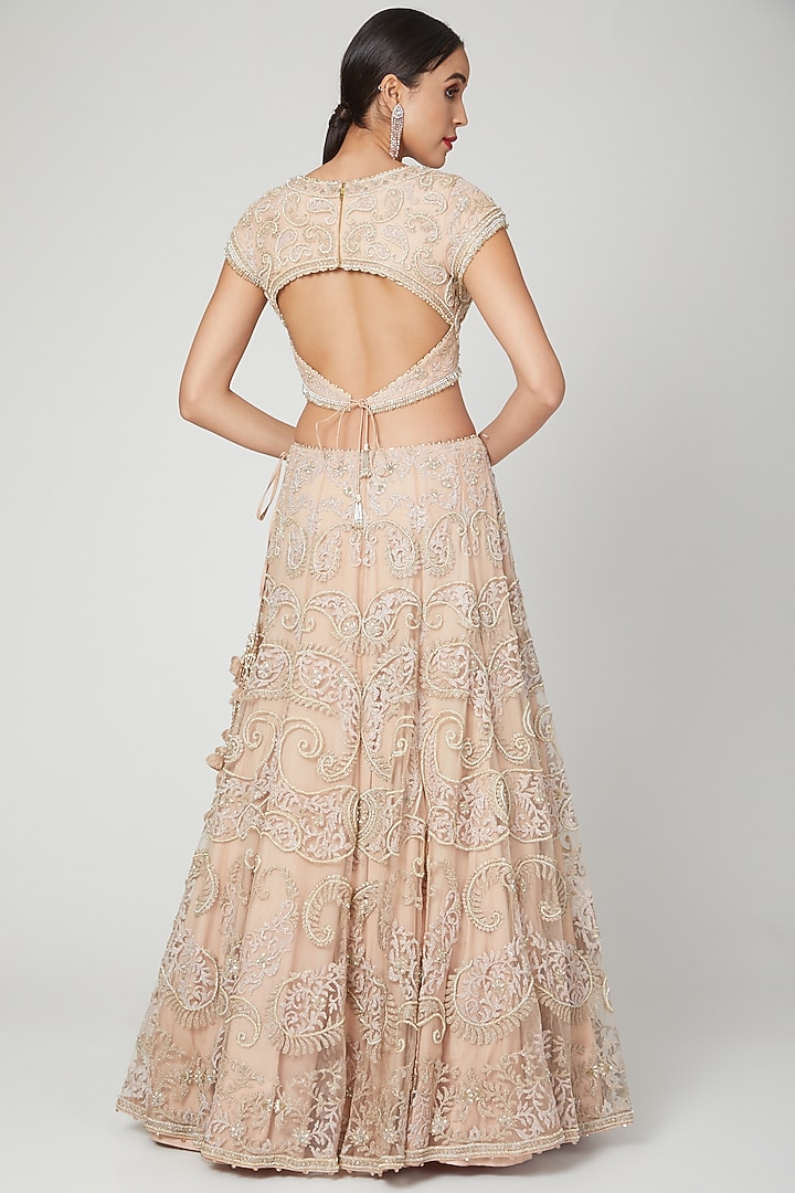 Peach Embroidered Wedding Lehenga Set by Shilpi Ahuja at Pernia's Pop Up Shop