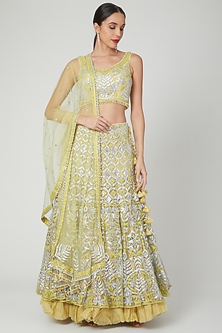 Sunrise Yellow Embroidered Lehenga Set by Shilpi Ahuja