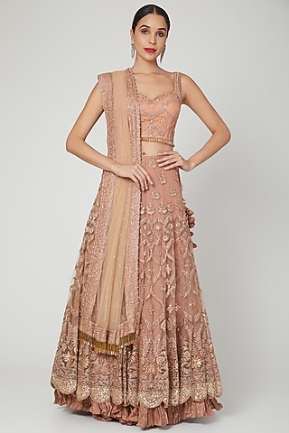 Bronze Embroidered Lehenga Set by Shilpi Ahuja