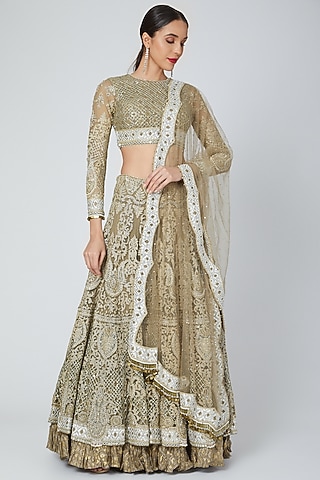 Nude Embroidered Lehenga Set by Shilpi Ahuja