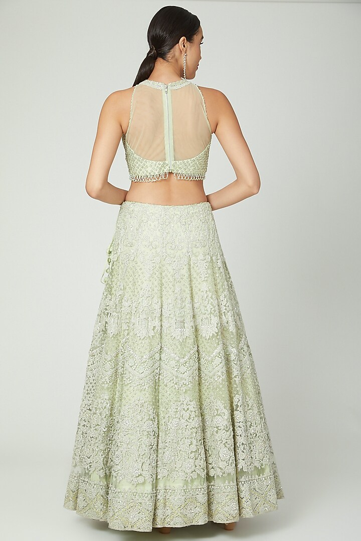 Lime Green Embroidered Wedding Lehenga Set by Shilpi Ahuja at Pernia's Pop Up Shop