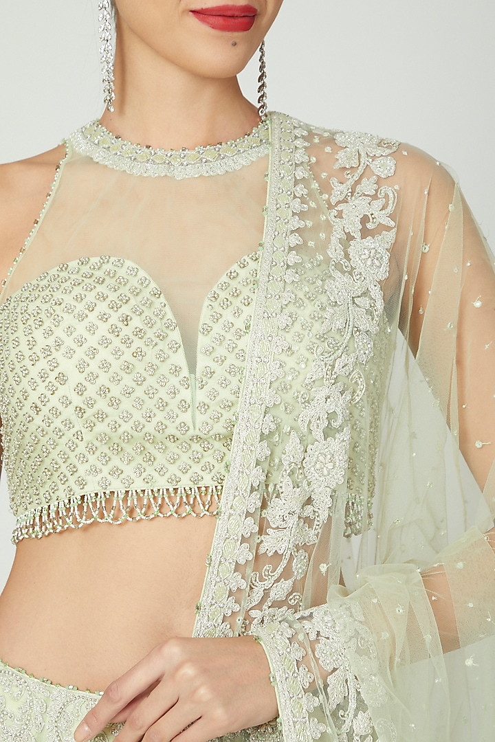 Lime Green Embroidered Wedding Lehenga Set by Shilpi Ahuja at Pernia's Pop Up Shop