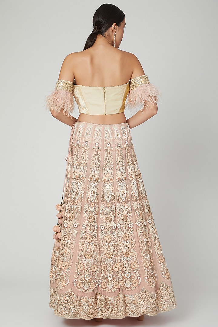Peach Floral Embroidered Wedding Lehenga Set by Shilpi Ahuja at Pernia's Pop Up Shop