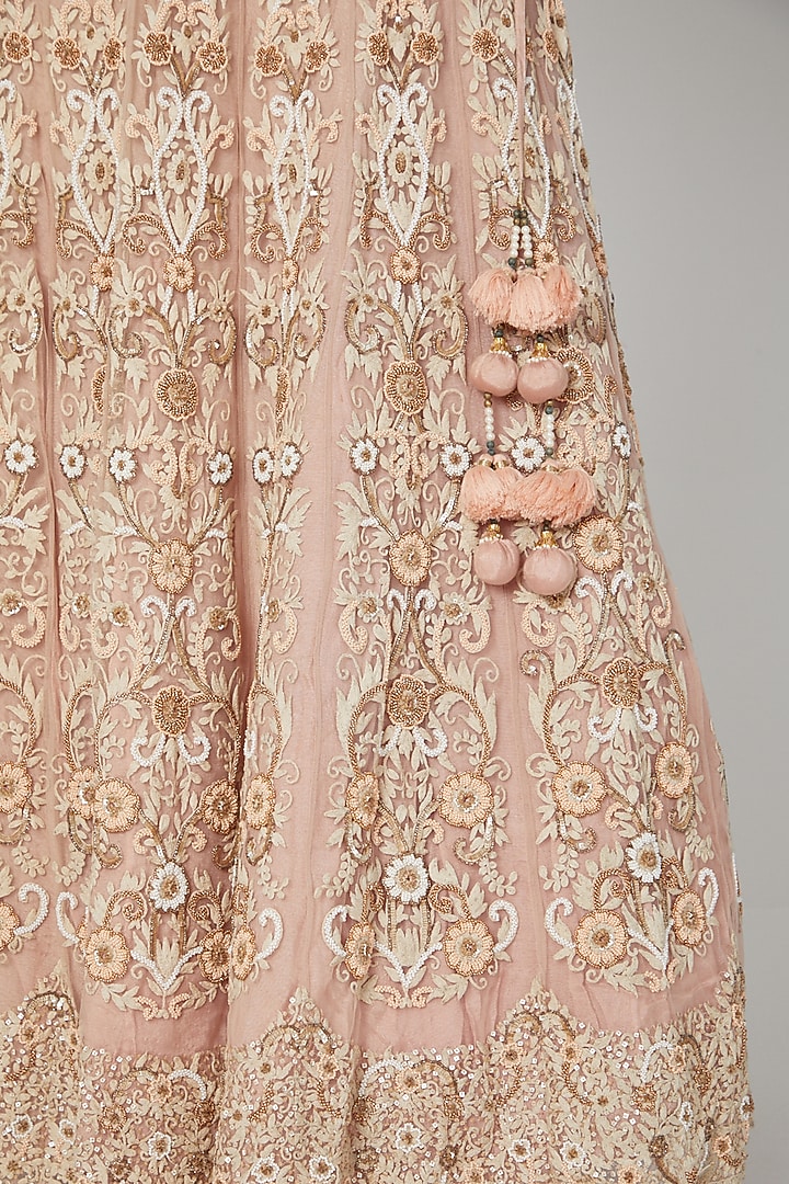 Peach Floral Embroidered Wedding Lehenga Set by Shilpi Ahuja at Pernia's Pop Up Shop