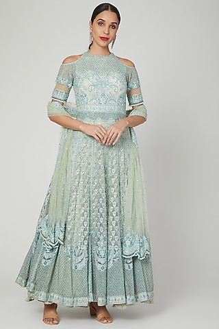 Mint Green Anarkali With Dupatta by Shilpi Ahuja