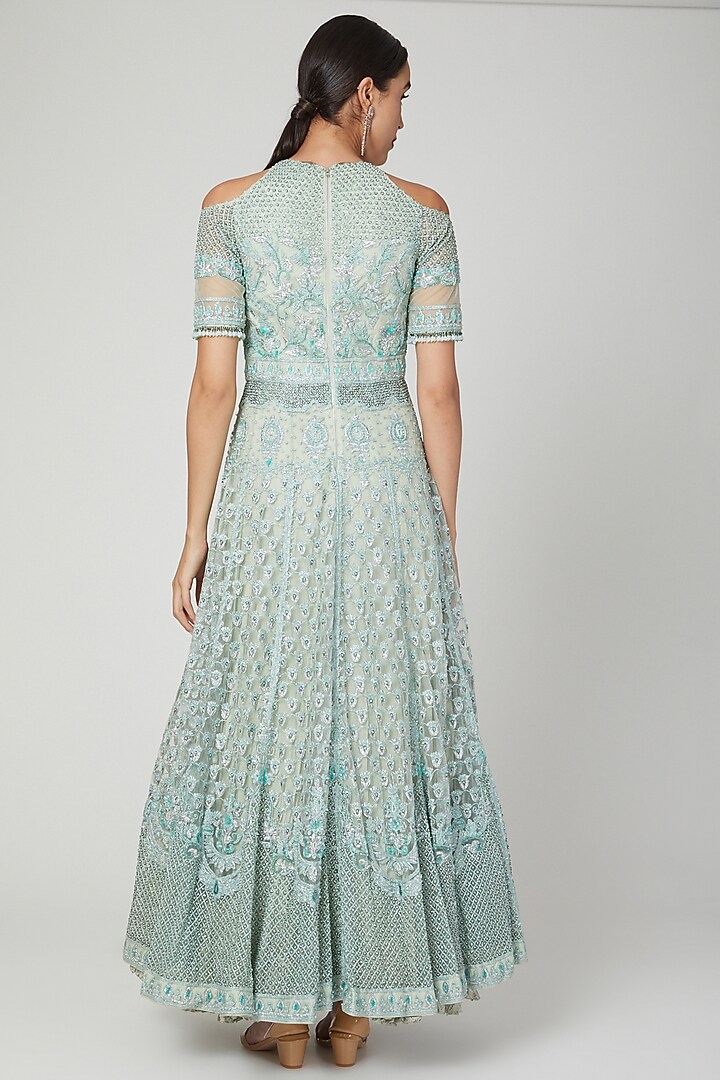 Mint Green Bridal Anarkali With Dupatta by Shilpi Ahuja at Pernia's Pop Up Shop