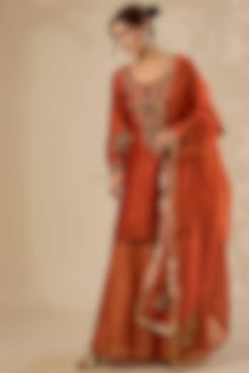 Orange Chennai Silk Wedding Sharara Set by Sahreen at Pernia's Pop Up Shop
