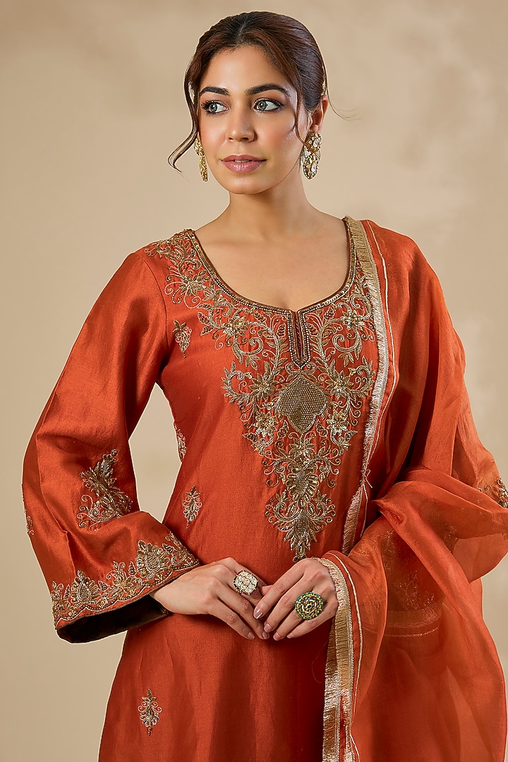 Orange Chennai Silk Wedding Sharara Set by Sahreen at Pernia's Pop Up Shop