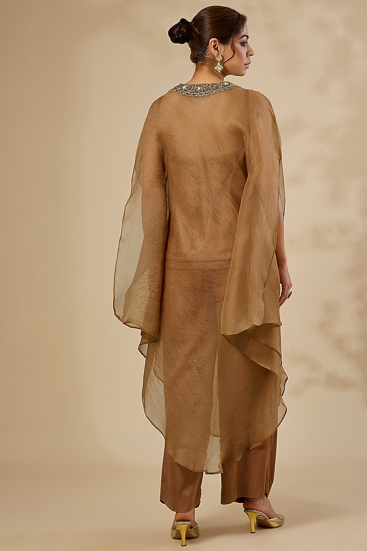 Beige Silk Organza Zardosi Work Kaftan Set by Sahreen at Pernia's Pop Up Shop