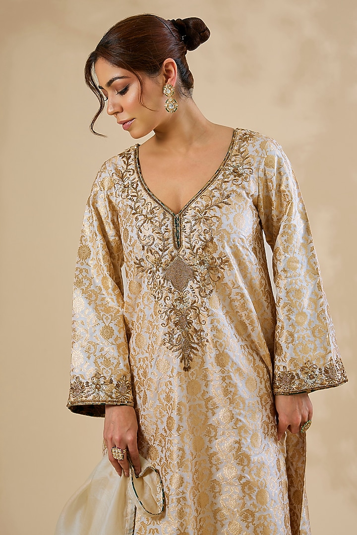 Ivory Banarasi Silk Zardosi Work Kurta Set by Sahreen at Pernia's Pop Up Shop