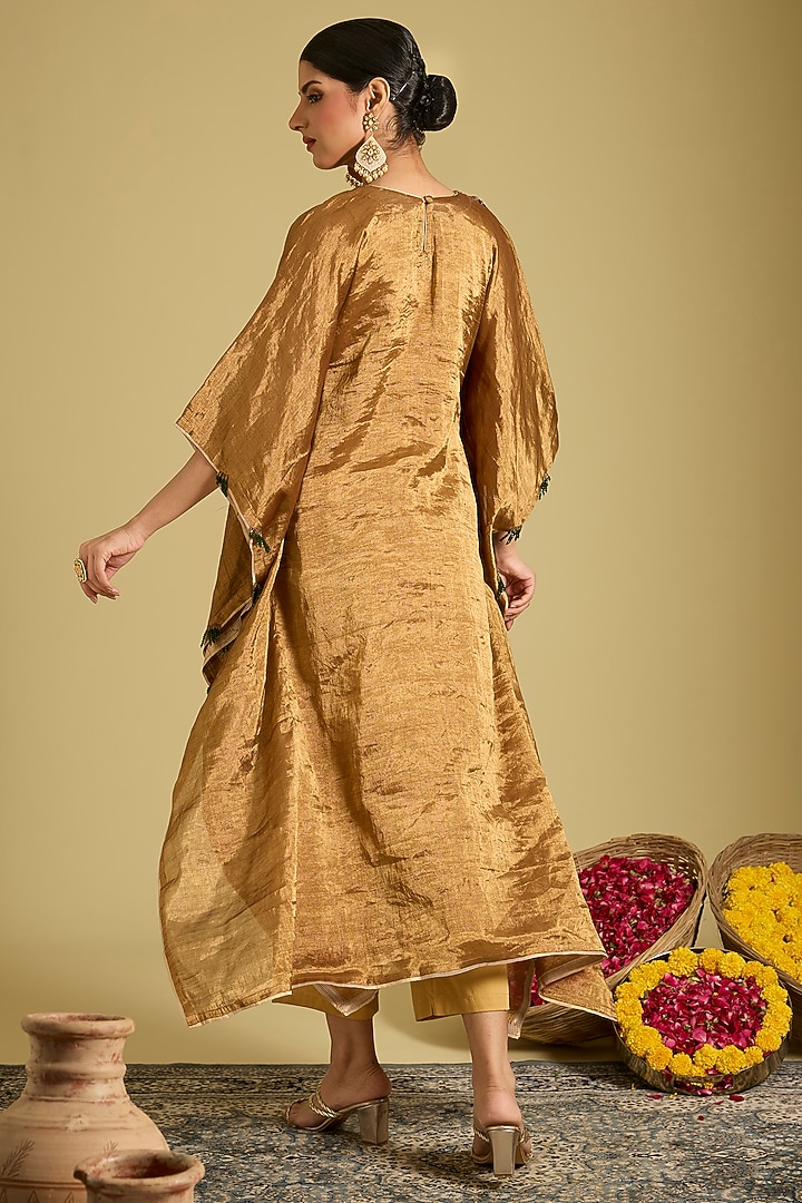 Gold Pure Silk Tissue Zardosi Embroidered Kaftan Set by Sahreen at Pernia's Pop Up Shop
