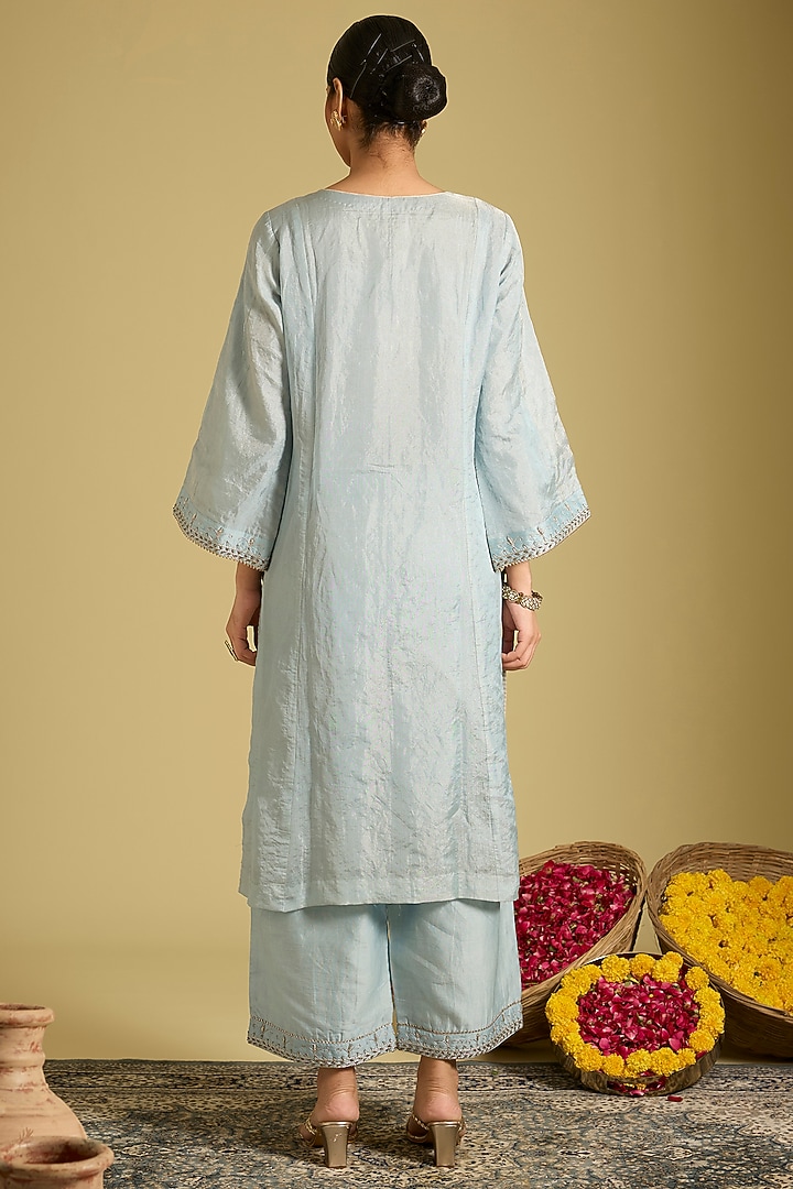 Blue Katan Tissue Zardosi Embroidered Kurta Set by Sahreen at Pernia's Pop Up Shop