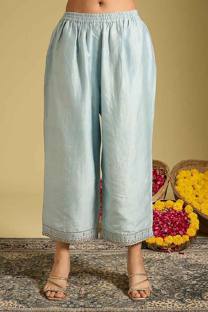 Blue Katan Tissue Zardosi Embroidered Kurta Set by Sahreen at Pernia's Pop Up Shop