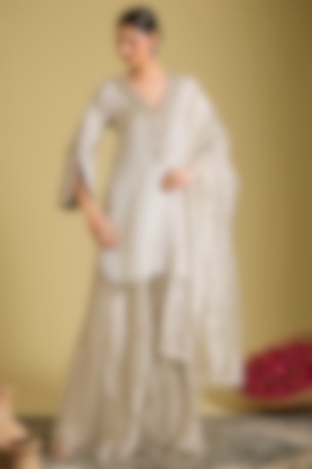 Silver Silk Tissue Wedding Sharara Set by Sahreen at Pernia's Pop Up Shop