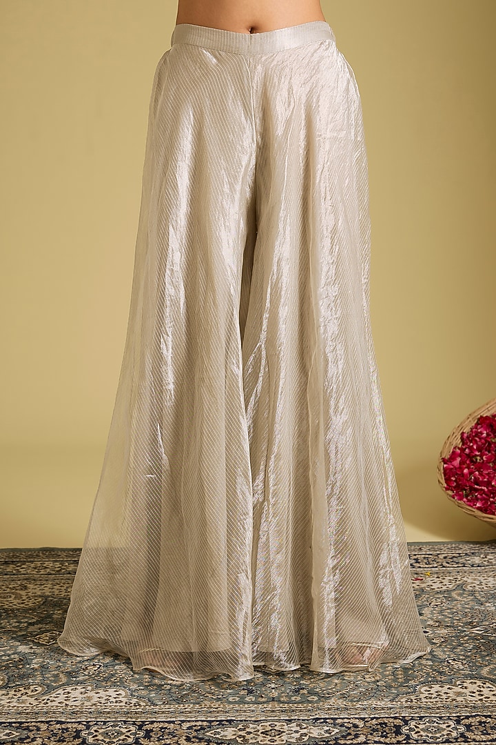 Silver Silk Tissue Wedding Sharara Set by Sahreen at Pernia's Pop Up Shop