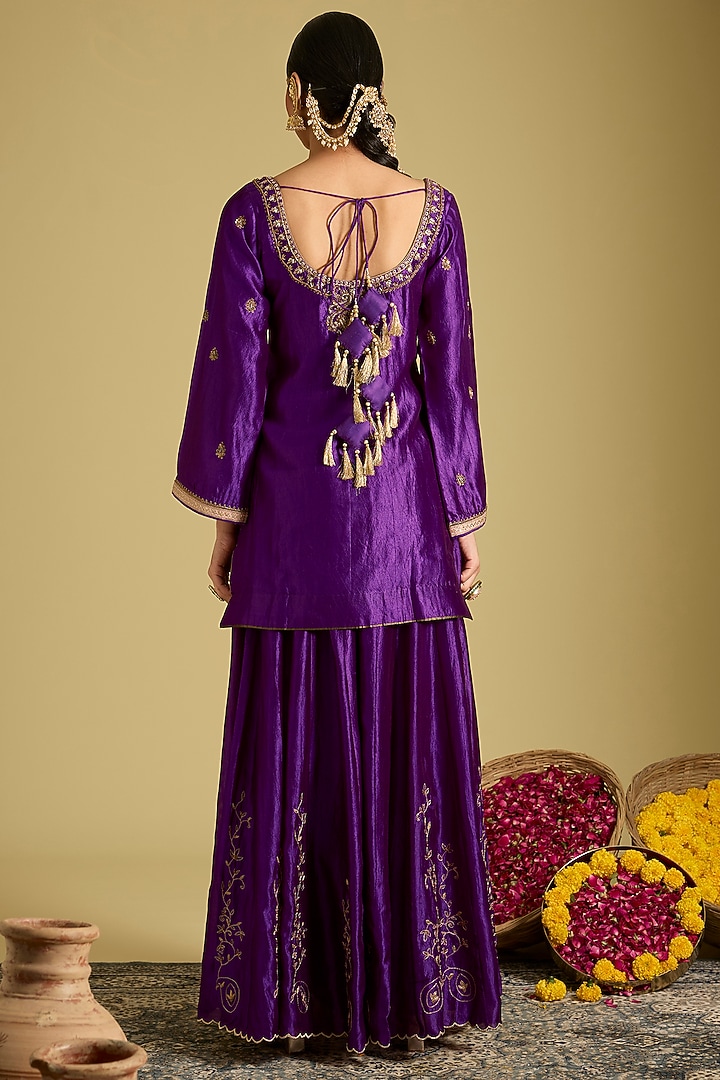 Purple Kora Dupion Wedding Sharara Set by Sahreen at Pernia's Pop Up Shop