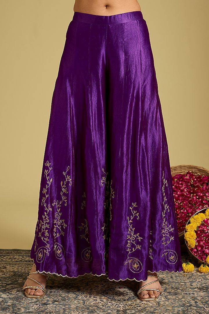 Purple Kora Dupion Wedding Sharara Set by Sahreen at Pernia's Pop Up Shop